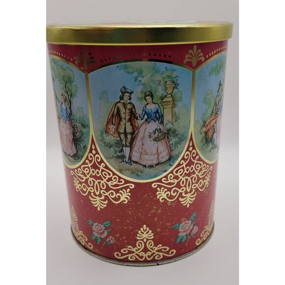 Mid Century Vintage Container / Red Gold Decorative Candy Tin / Made In England - Picture 7 of 16